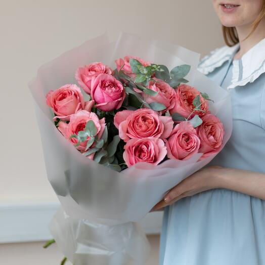 Blush Peony Roses with Eucalyptus
