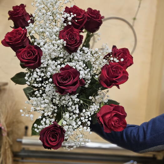 11 роз Экстра Эксплорер и гипсофилы