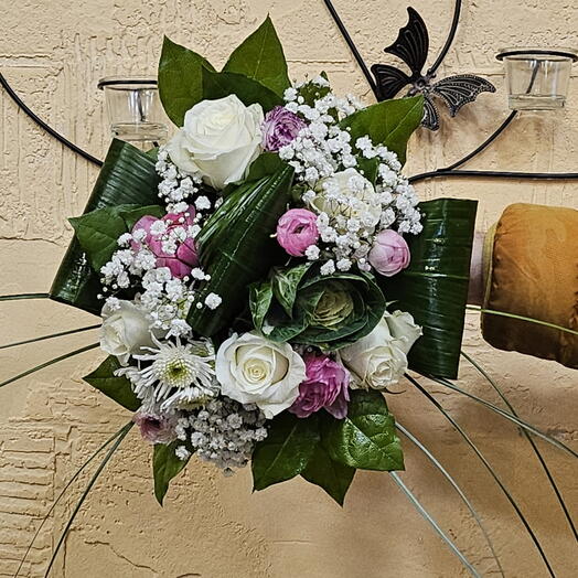 Bouquet rond rose et blanc