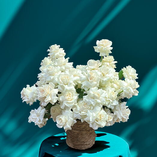 Basket of 75 White Hand-Reflexed Roses