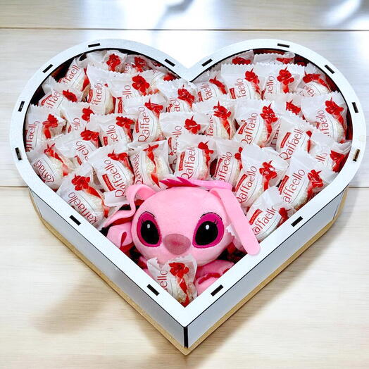 Wooden Heart Box Raffaello Pink Plush