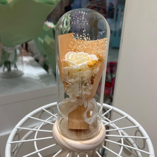 Cloche lumineuse mini bouquet orange