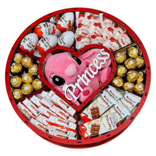 Wooden Gift Box – Handmade with Princess Plush and Selection of Chocolates