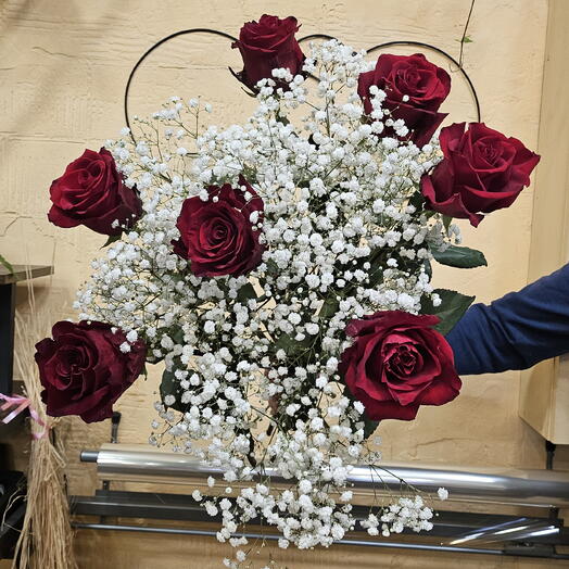 7 Roses Explorer et Gypsophiles