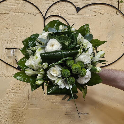 Bouquet rond blanc / vert