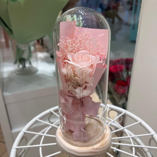 Cloche lumineuse mini bouquet rose