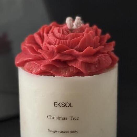 Bougie en cire naturelle au parfum de Grasse et grande pivoine en cire