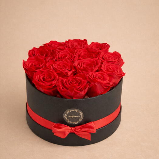 Средняя Чёрная Люксовая Коробка  Красные Вечные Розы